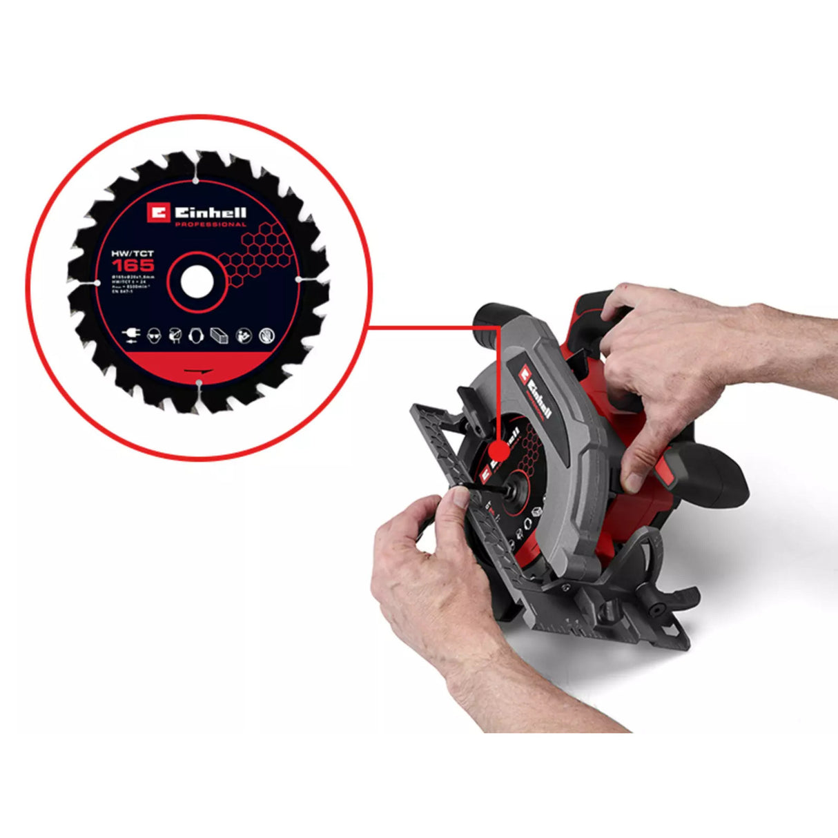 Einhell professionell sladdlös handcirkelsåg tp-cs 18 165 li bl - solo (röd svart, power x-change, batteri och laddare ingår ej)