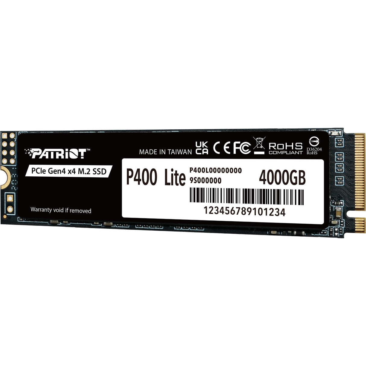 Patriot p400 lite 4 tb ssd (zwart wit, p400lp4kgm28h, pcie 4.0 x4, nvme 1.4, m.2 2280)