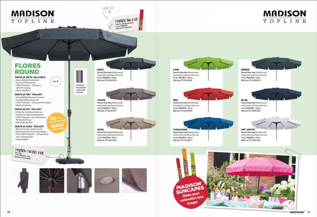 Madison parasol flores 300cm draai volant ecru