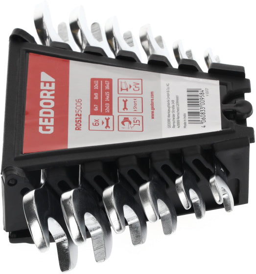 Gedore red Double Open-end Wrench Set 6-piece 6-17 mm Short Black
