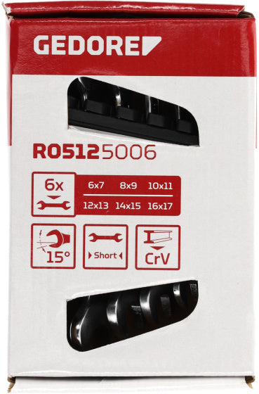 Gedore red Double Open-end Wrench Set 6-piece 6-17 mm Short Black