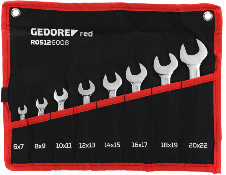 Gedore red Double Open-end Wrench Set short SW 6-22 mm 8-piece Black