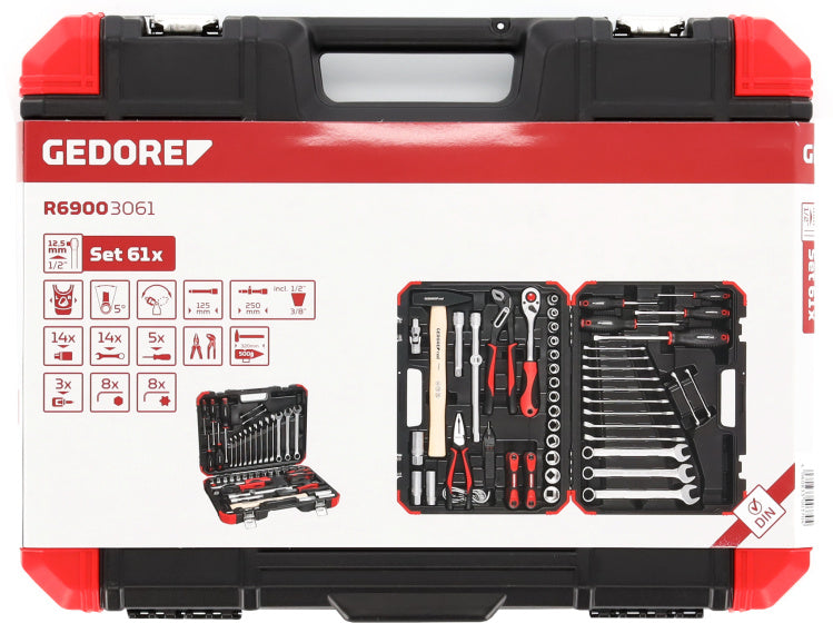 GEDORE ROTE TOOL HAFT mit Handwerkzeugen 61-teilig