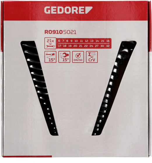 Llaves de puntada de anillo rojo gedore set sw 6-32 mm plateado 21 piezas