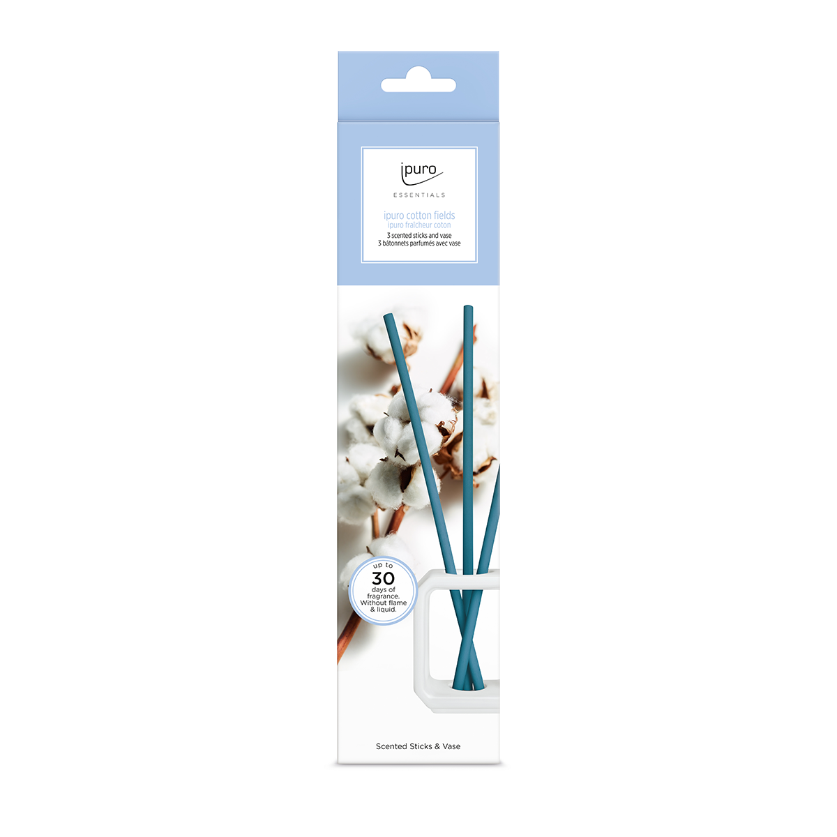 Set de vases bâtonnets parfumés Ipuro champs de coton blanc