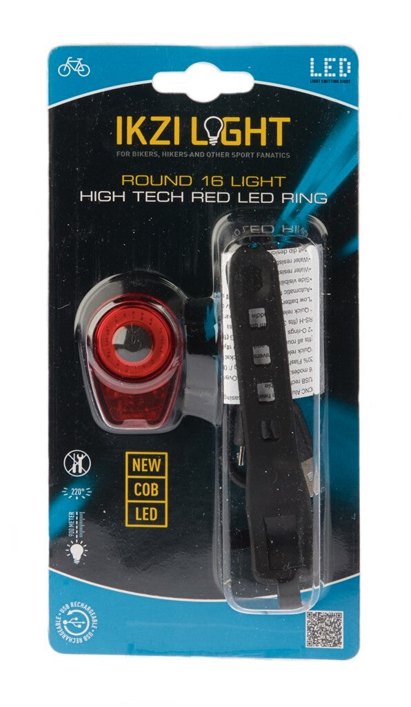 Ikzilight achterlicht round16 met rode cob led-ring usb