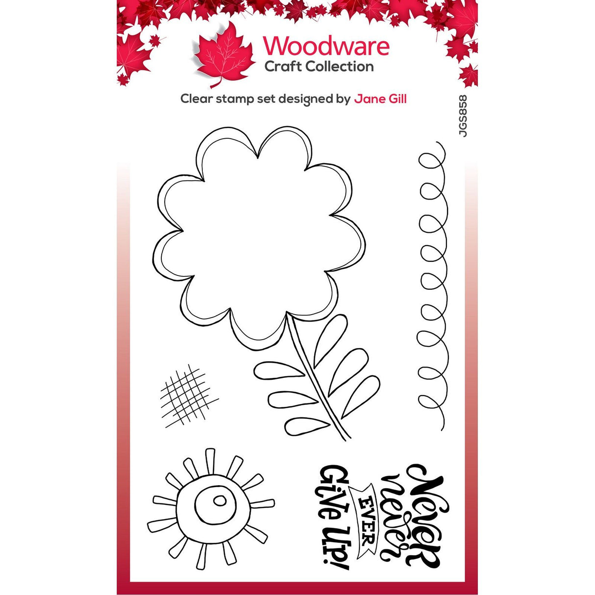 Woodware • clear singles stempel set petal doodles never give up