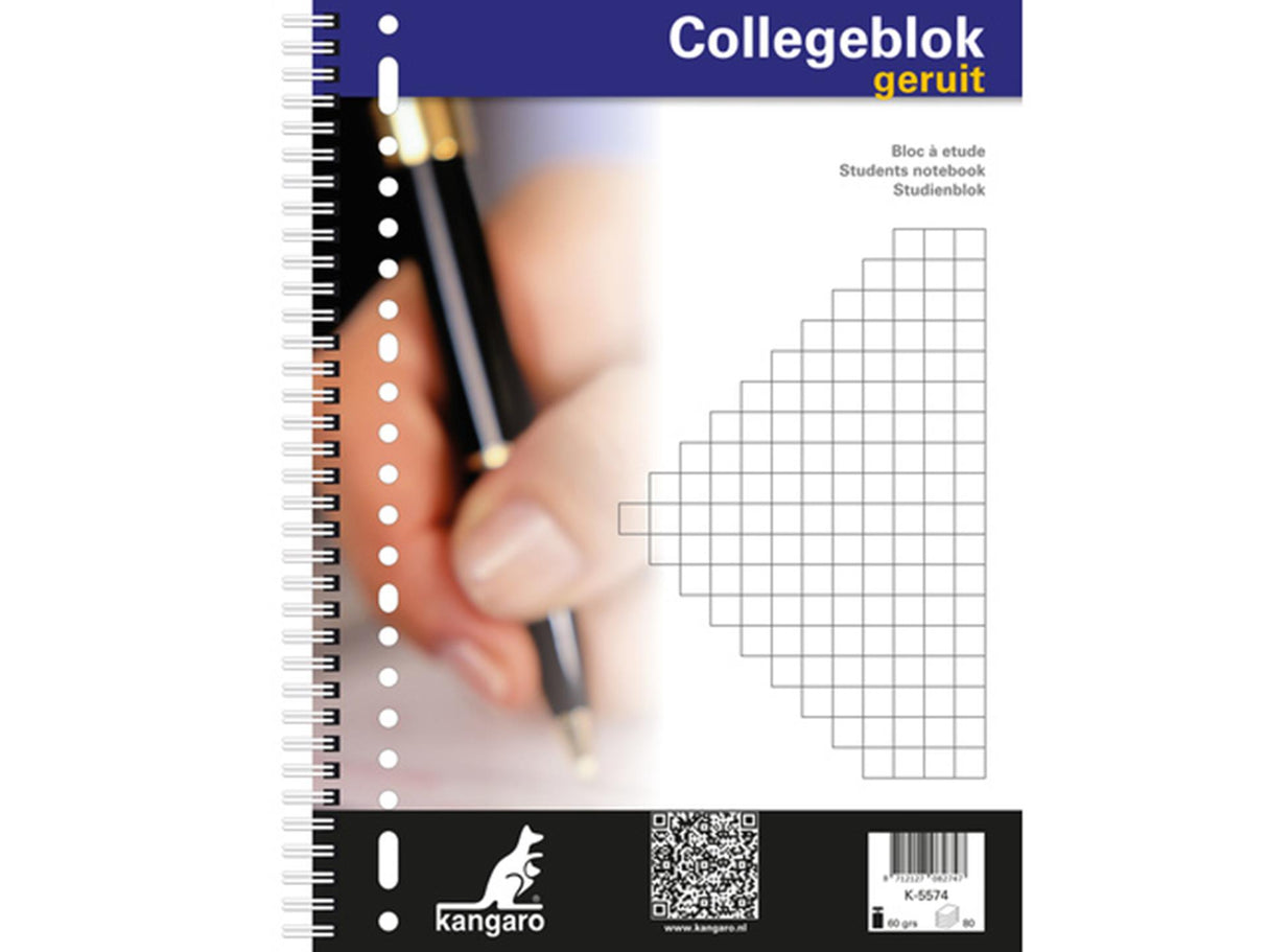 Kangaro collegeblok a4 ruit 10mm 23r 5 stuks