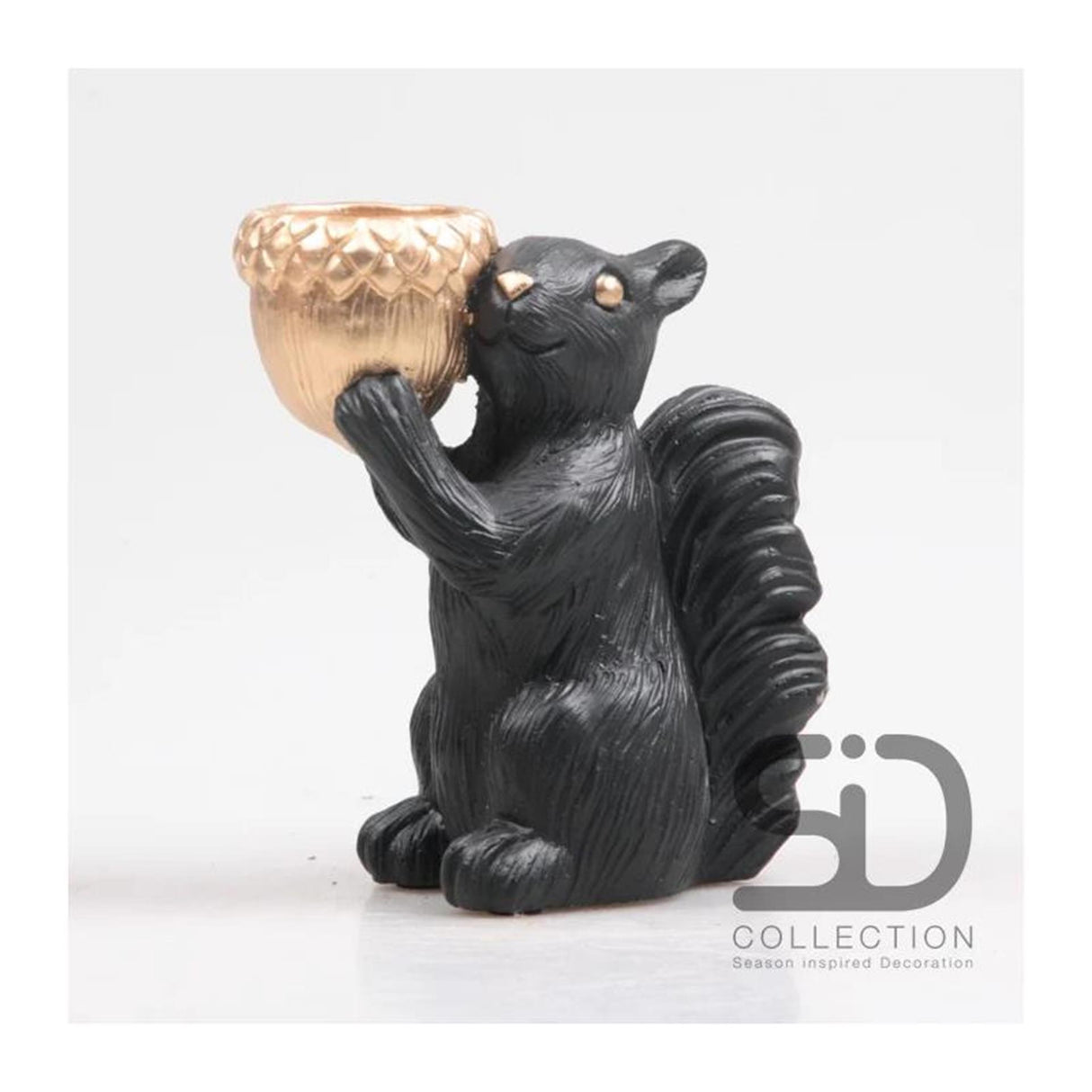 Season inspired decoration theelichthouder eekhoorn 16,3cm zwart
