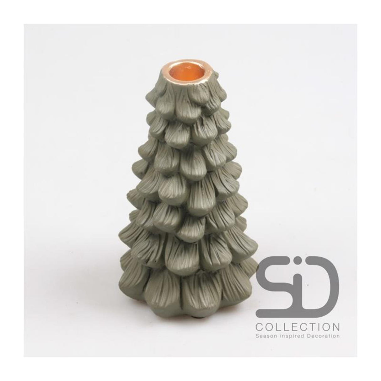 Season inspired decoration kandelaar kerstboom 11x11x19 olijfgroen