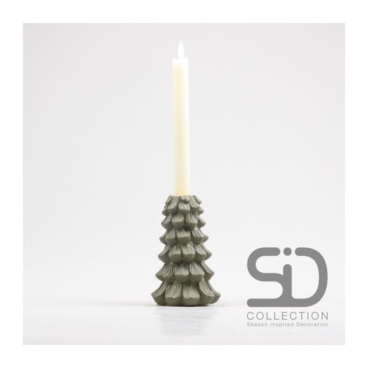 Season inspired decoration kandelaar kerstboom 10x10xx15 olijfgroen