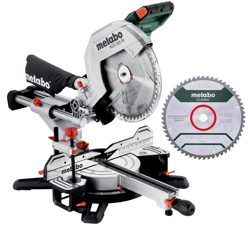 Metabo afkortzaag kgs 305 m set met trekfunctie | nieuwste model + extra zaagblad - 613305900