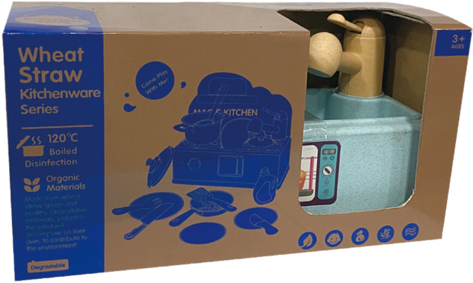 Évier de jouets de cuisine avec accessoires de cuisine recyclés