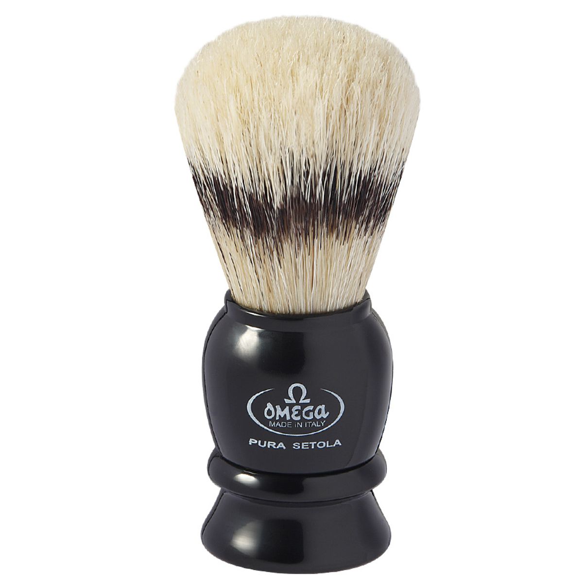 Omega pig bristle shaving brush with badger hair effect black handle 9.5cm