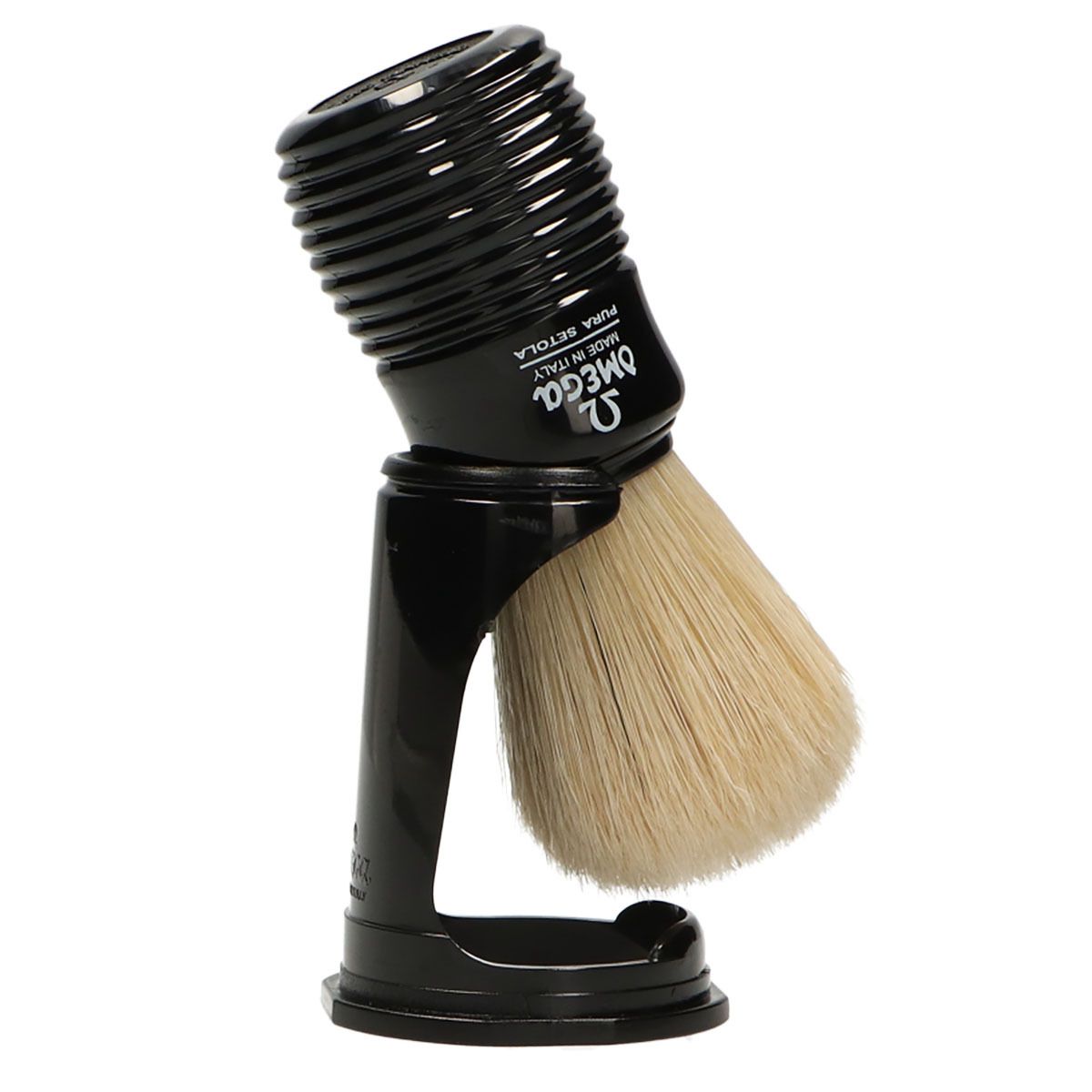 Omega shaving brush pig bristle black ribbed handle + standard 10.5cm