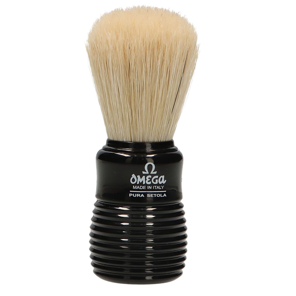 Omega shaving brush pig bristle black ribbed handle + standard 10.5cm
