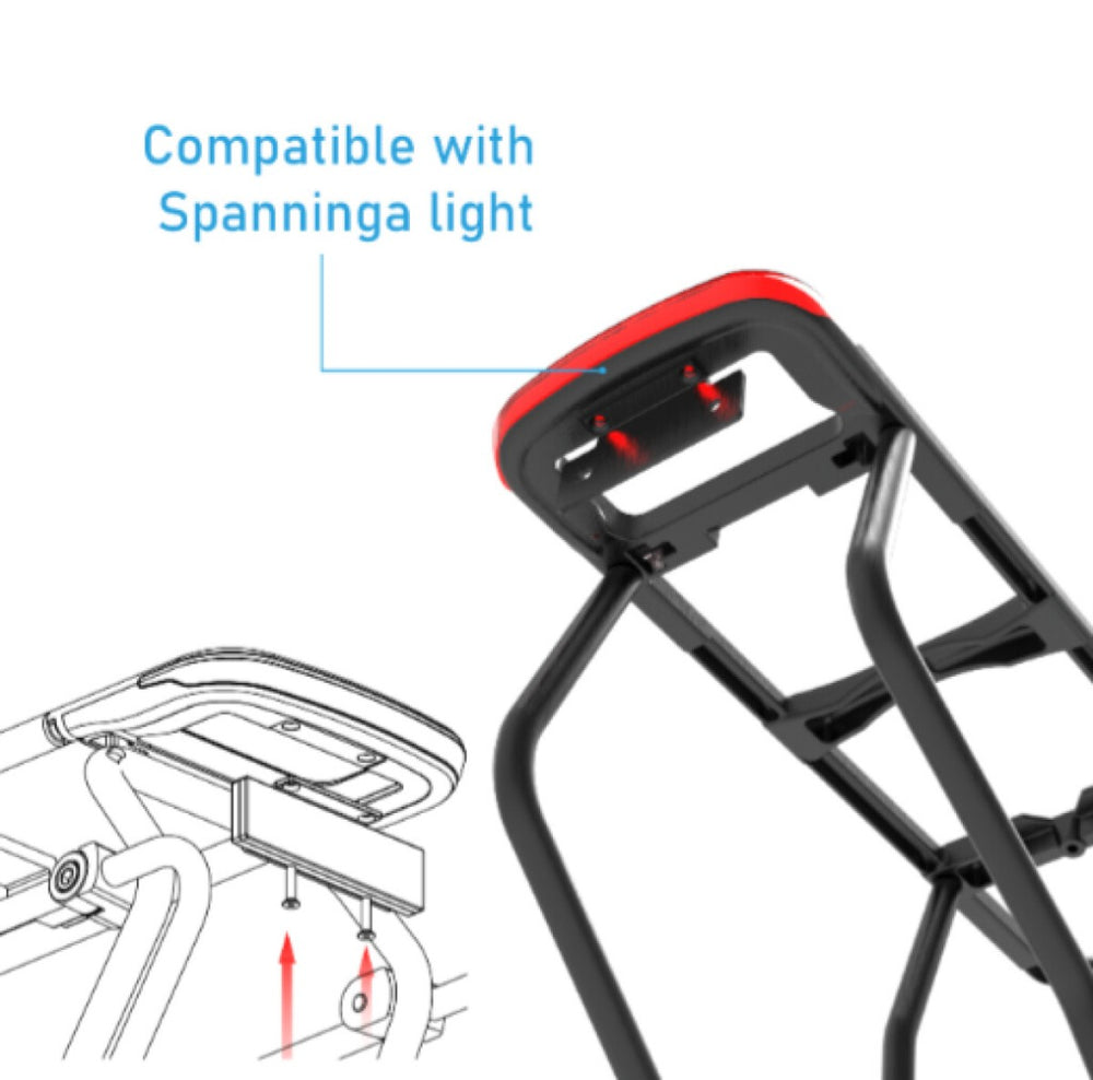 Massload rear carrier alu mik, matt black with spanninga lamp