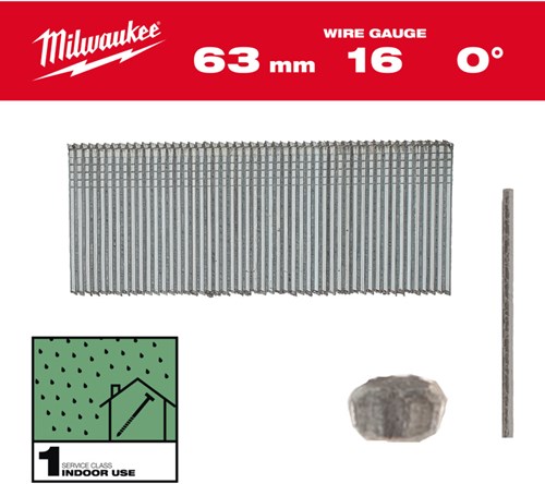 Milwaukee afwerkspijker gegalvaniseerd | 16g | 63mm | sc1 | 2500 stuks - 4932498317
