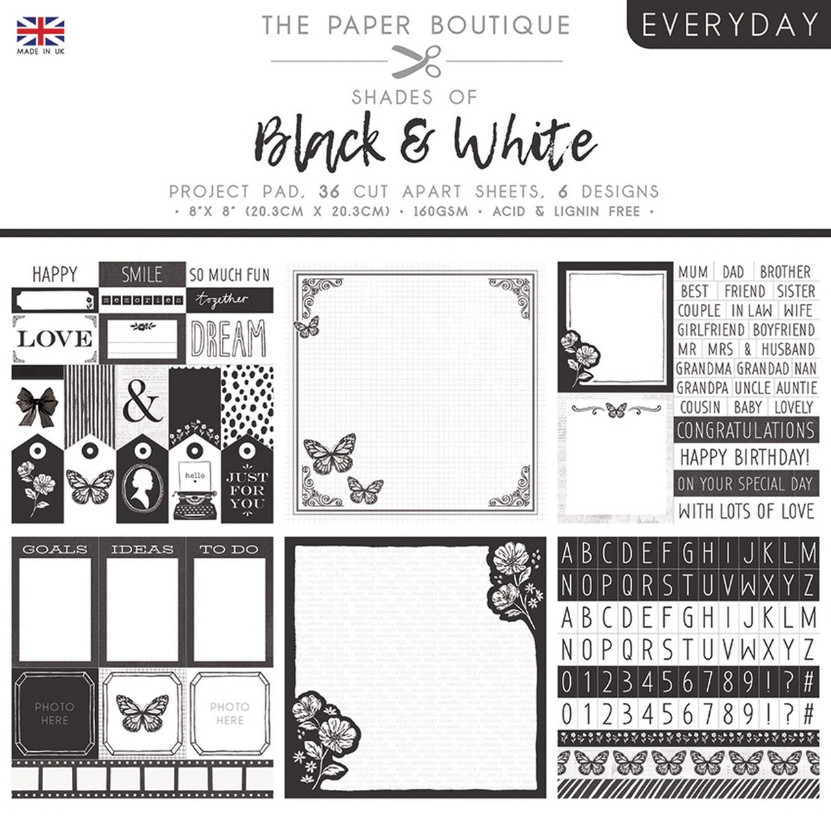 The paper boutique • everyday shades of black white project pad