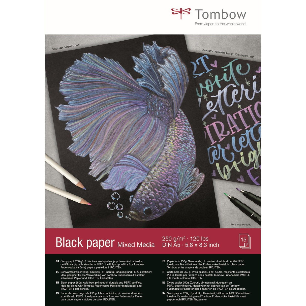 Tombow • black paper din a5 (14,8 x 21 cm), 15 sheets, 250 g m² (120 lbs), black