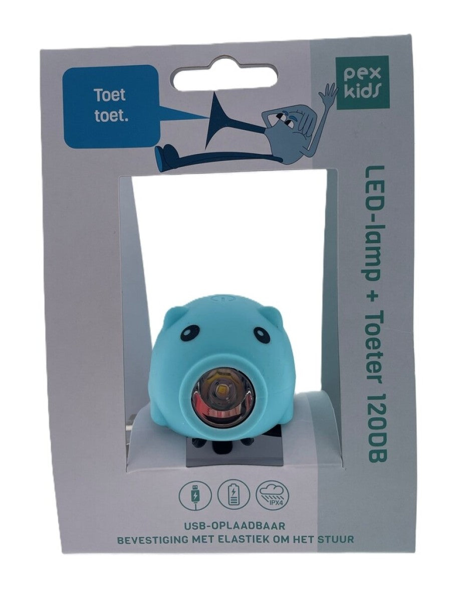 Pexkids bicycle horn pig with LED lamp USB blue
