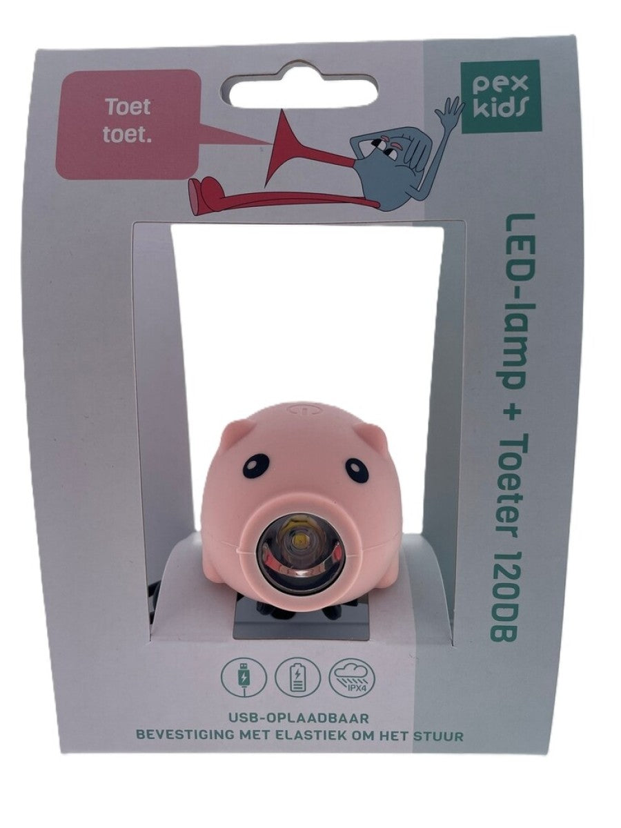 Pexkids bicycle horn pig with LED lamp USB pink