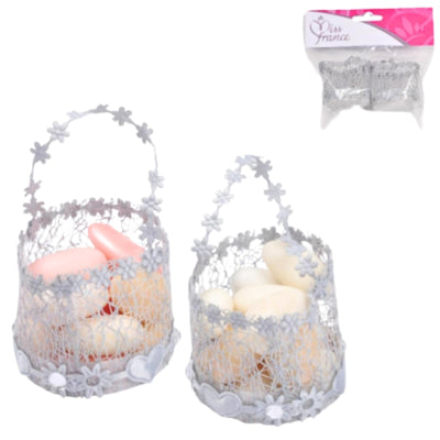 Mini cadeauverpakking mandjes zilvergrijs 10 cm 2 stuks | 24 stuks