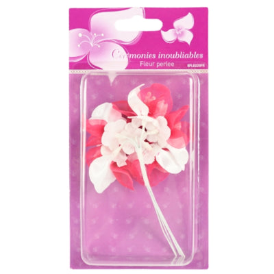 Decoratiebloem met parels roze 13 cm set van 6 | 24 stuks