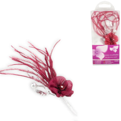 Corsage flor artificial bordô 14 cm | 24 peças