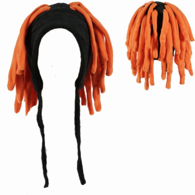 Zwarte muts met oranje haren 40 cm | 12 stuks