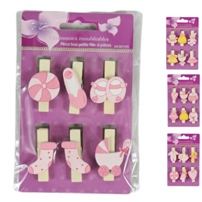 Houten knijper baby roze 4 assorti set van 6 | 48 stuks