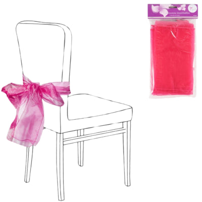 Feestdecoratie stoel strik organza fuchsia set van 2 | 24 stuks
