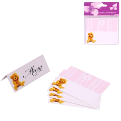 Tafelkaartjes babyshower teddybeer roze 10 cm 5 stuks | 48 stuks