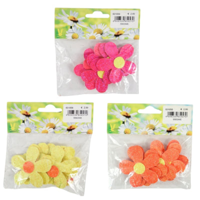Decoratie bloemen papier glitter 6 cm 3 assorti set van 6 | 50 stuks