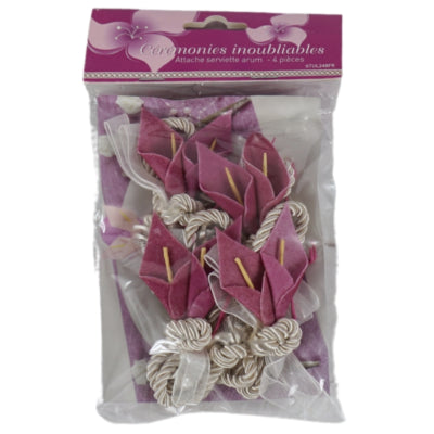Servetring touw met bloemdecoratie roze 4 stuks | 24 stuks