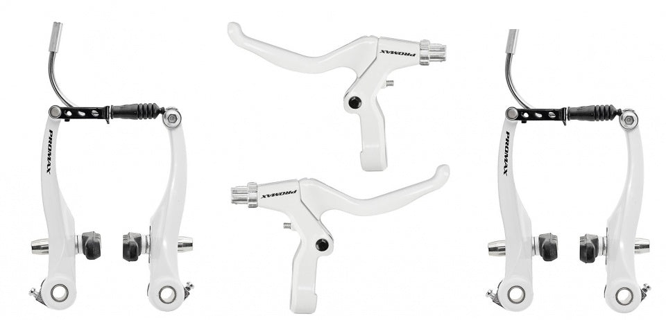 Promax V-brake set with brake levers, aluminum, white