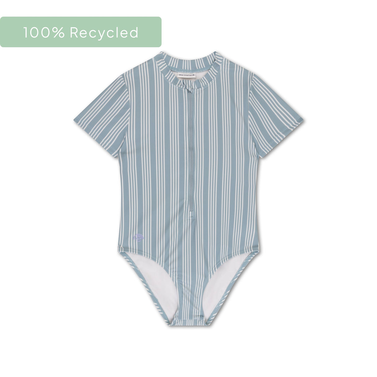 Resort Stripe | Green striped girls' UV swimsuit with short sleeves