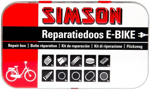 Reparatur Box E-Vëlo Aluminium rout wäiss 14-Stéck