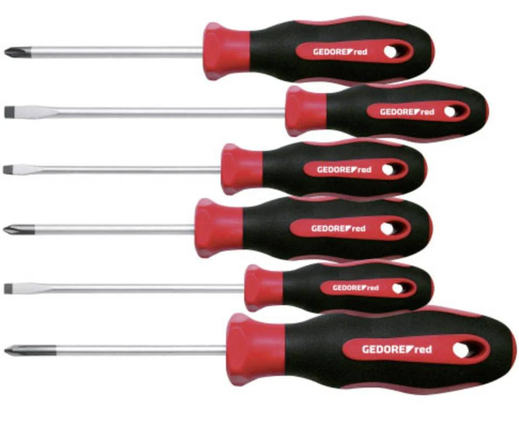 Gedore rød skrutrekker sett kryssoverskrift (pH) + spor 6-piece