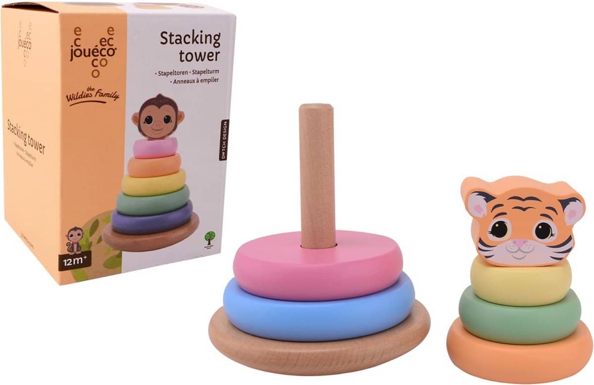 Cilgro jouéco the wildies family stacking tower in fun colors 14 cm high
