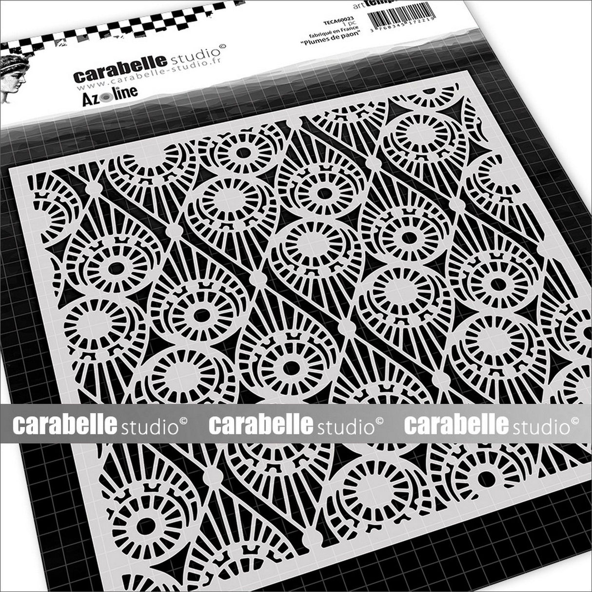 Carabelle studio • stencil square 15,2cm plumes de paon