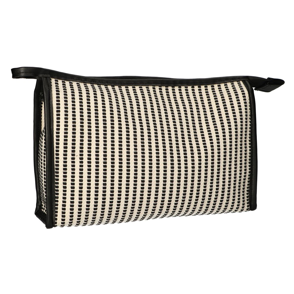 Reisende toalettmappe stripe black cream 30x20cm