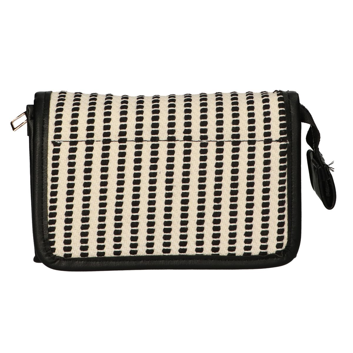 Torba podróżna z lustrem w paski czarno-kremowa 16,5x11cm