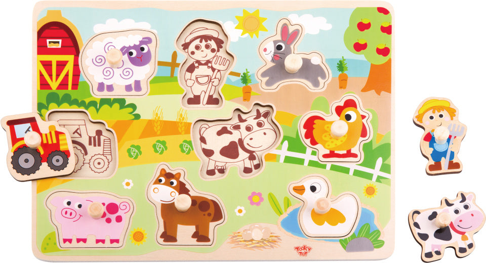 Tooky toy Educational Wooden Shape Puzzle Farm 10-piece