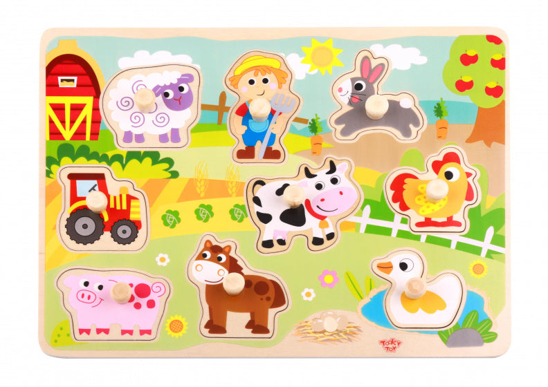 Tooky toy Educational Wooden Shape Puzzle Farm 10-piece