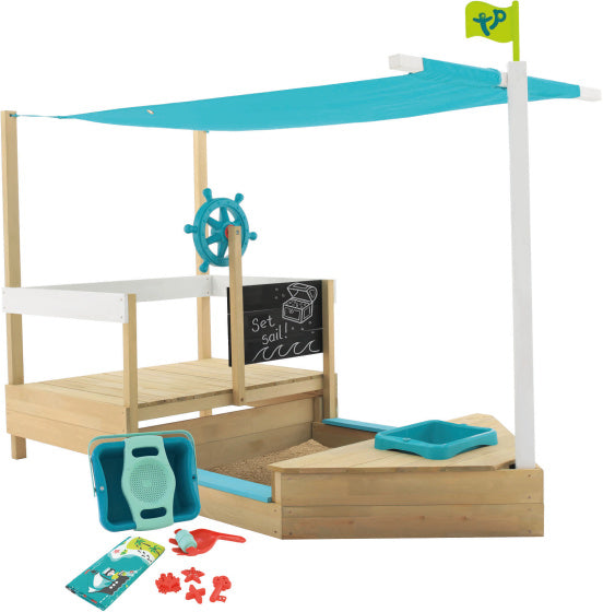 TP Toys Ahoy Holzspielboot mit ausziehbarem Sandsackzubehör