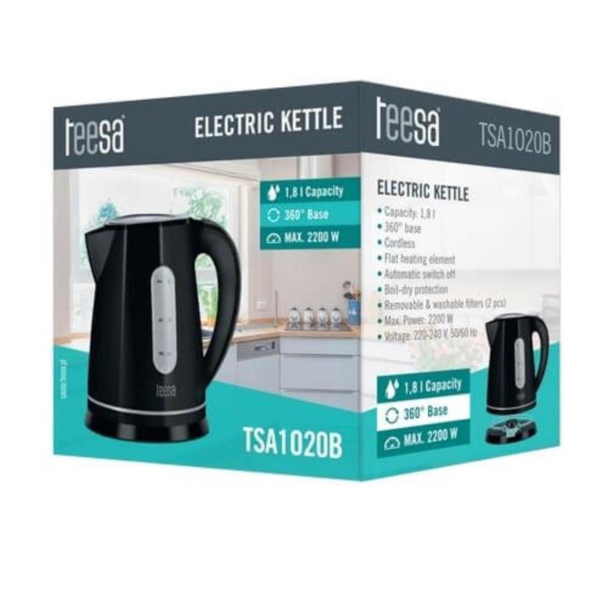 Teesa waterkoker draadloos 1,8l zwart