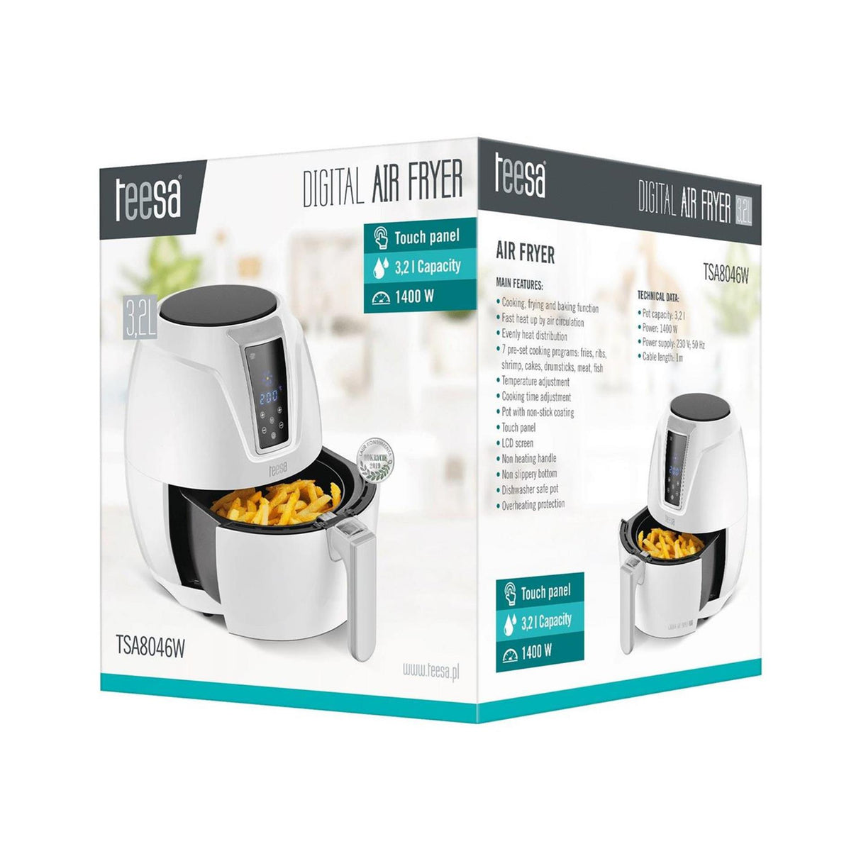 Teesa airfryer 1400w 3,2l wit
