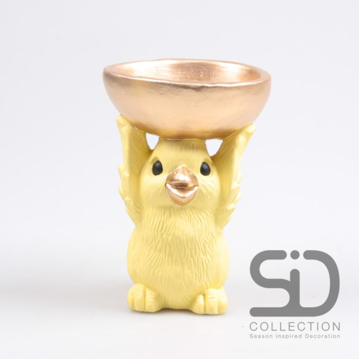 Season inspired decoration vogel met schaal 14x11x21cm geel