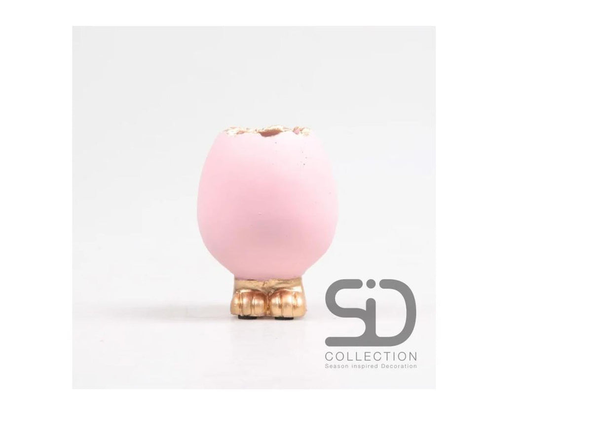 Season inspired decoration vaas ei met voetjes 7.5x7.5x10cm roze